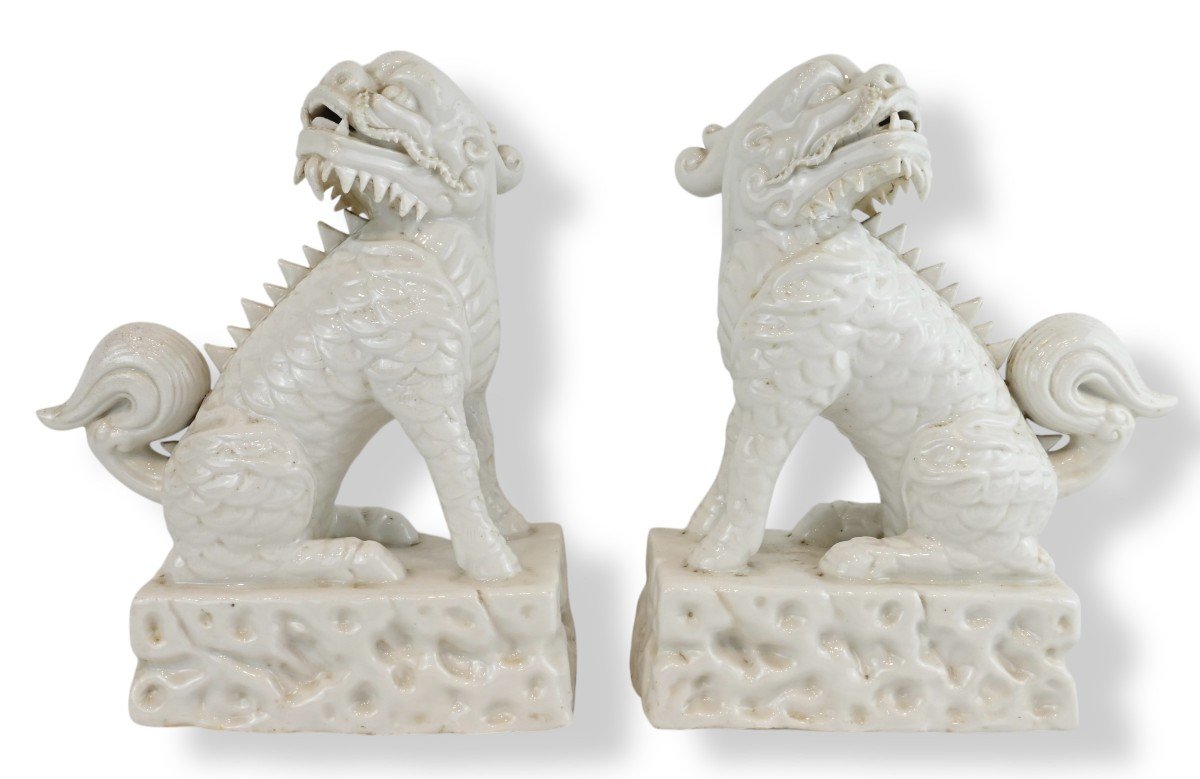Pair Of Fo Dogs In White Porcelain From China - China Early 20th Century